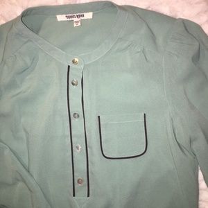 CLOSING SALE Mint Green Blouse with Grey Detail